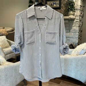 Women’s express black-and-white stripe Portofino slim fit shirt
